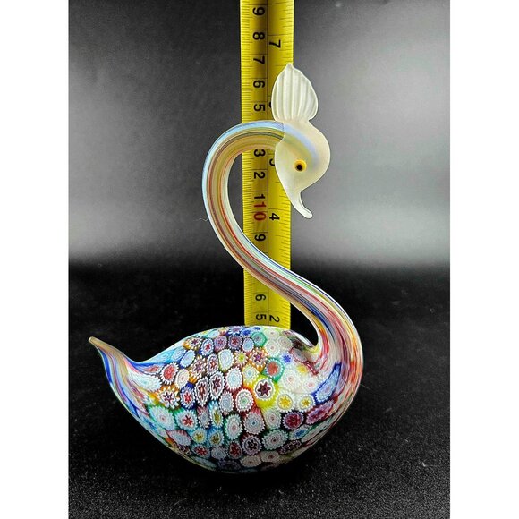 Murano Fratelli Toso Millefiori Art Glass Swan w/Multicolor Floral Pattern & Fro - Picture 9 of 10